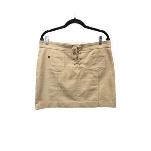 Vintage Ralph Lauren Size 12 Lace Up Khaki 100% Cotton Mini Skirt Party Vacation